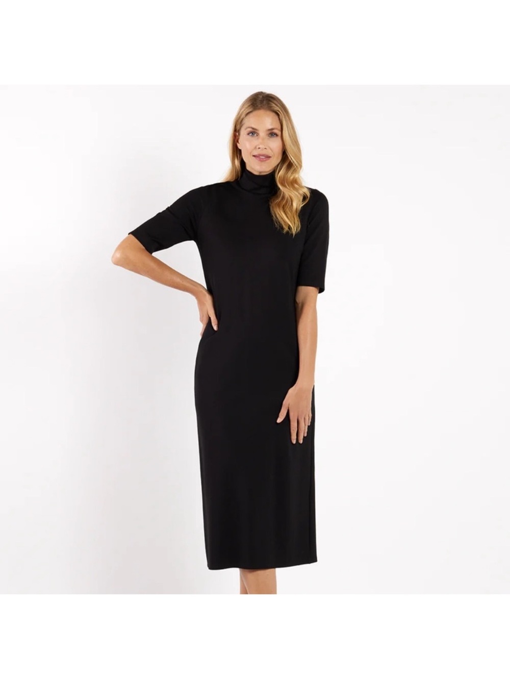 Jude Connolly NWT Elegant Black Turtleneck Midi Dress